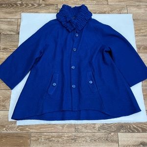 For Cynthia Blue 100% Wool Sweater Jacket Coat